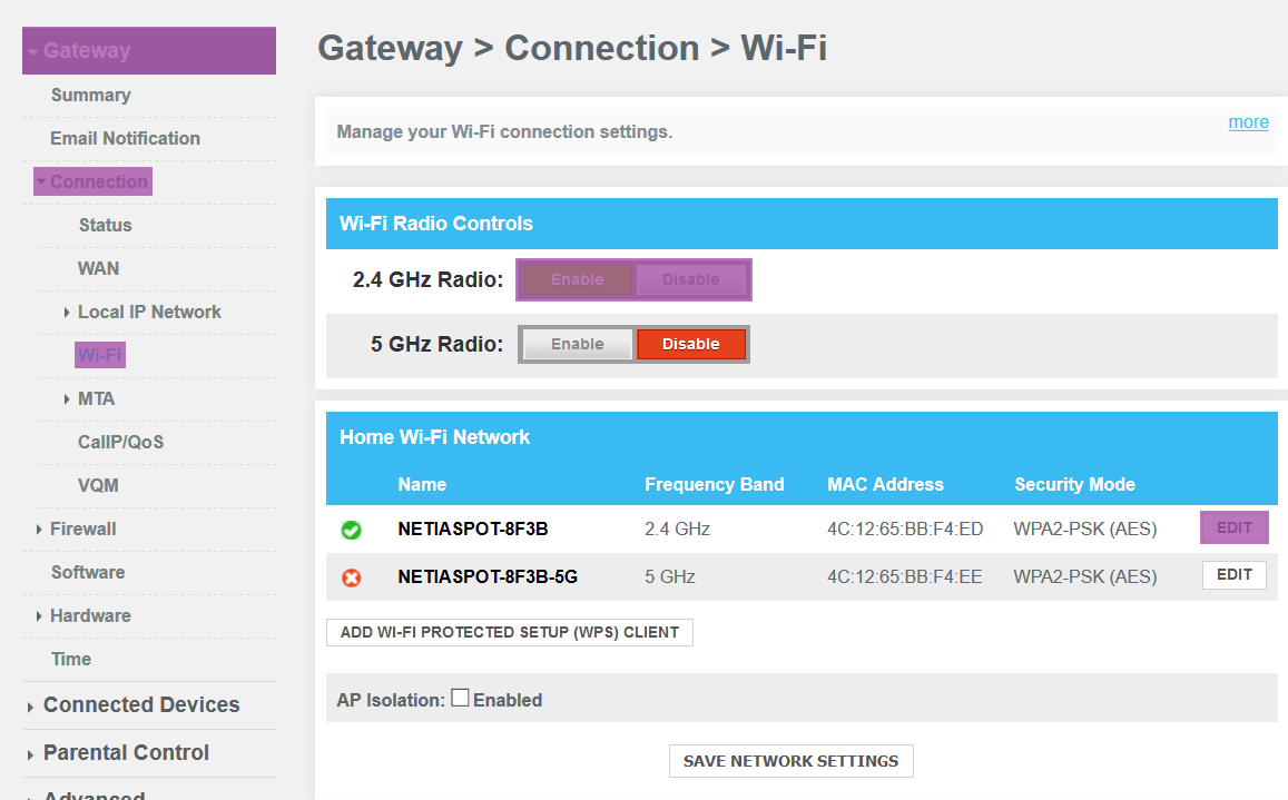 Arris TG3442 - konfiguracja Wi-Fi