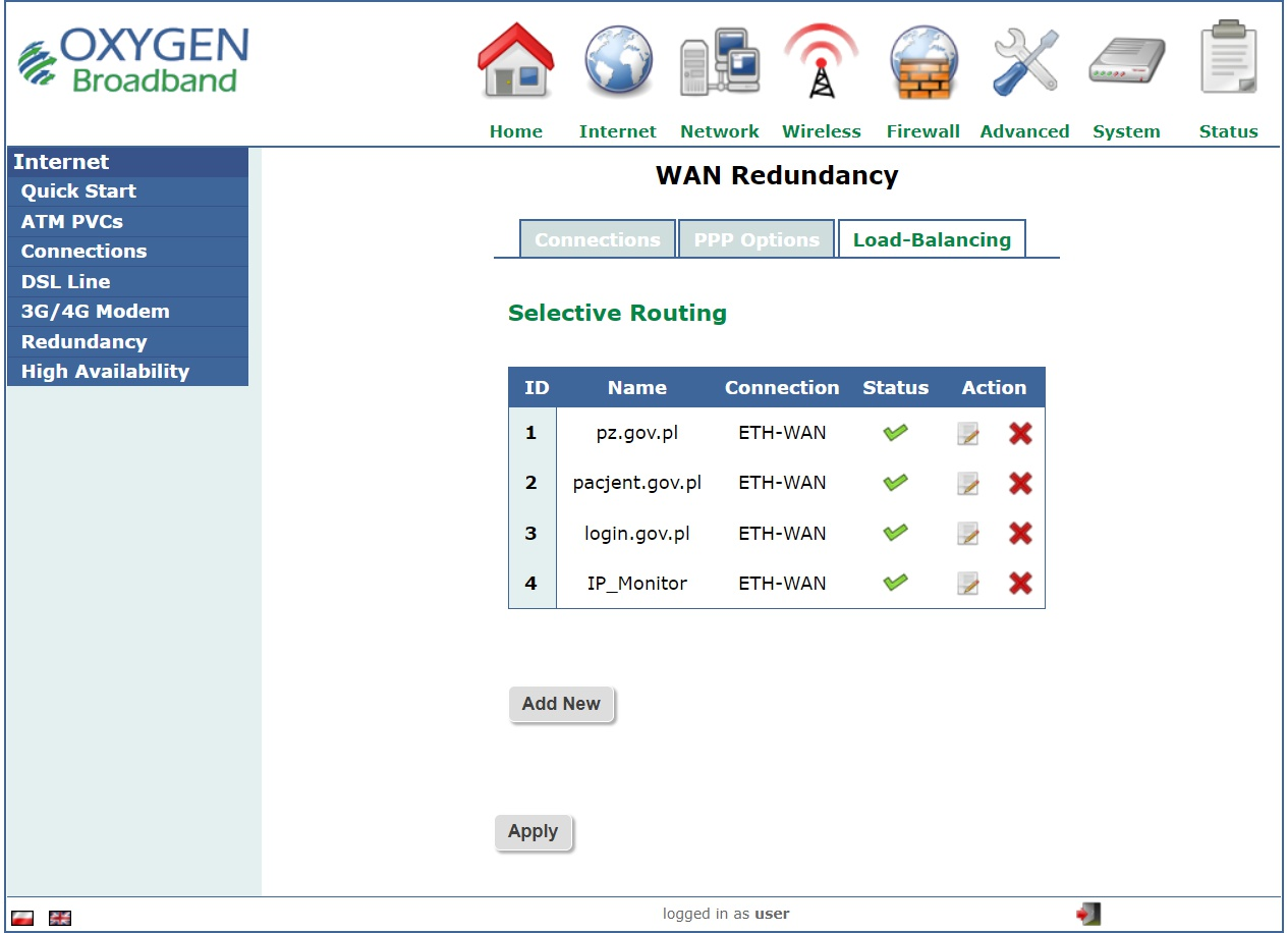 Oxygen RV34000 - konfiguracja load balancing