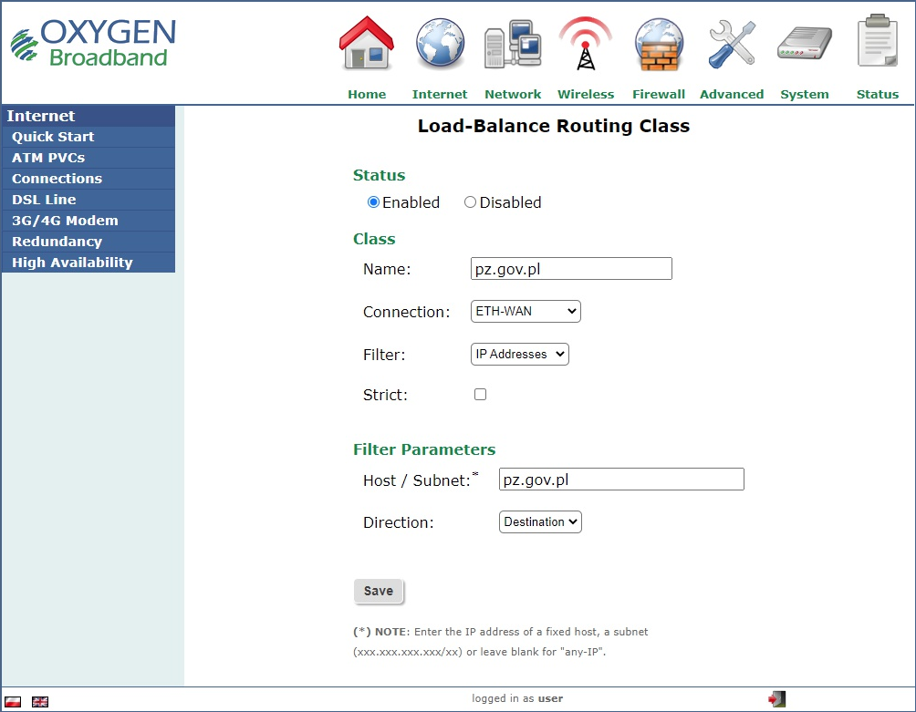 Oxygen RV34000 - konfiguracja load balancing