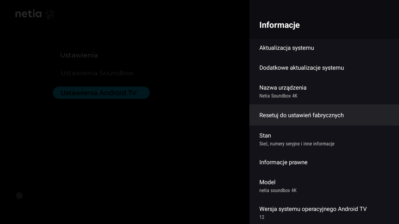Netia Soundbox 4K - reset dekodera do ustawień fabrycznych