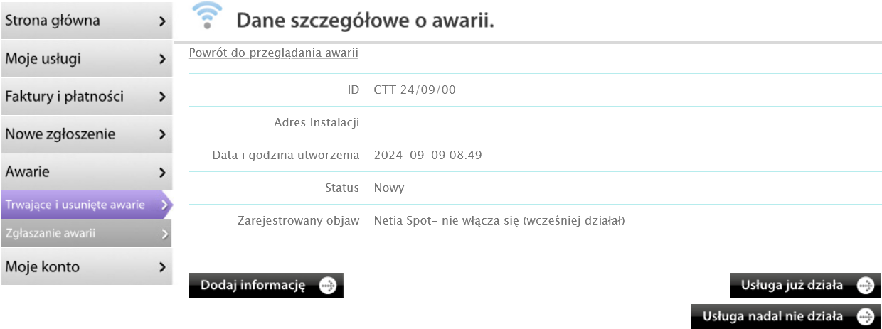 Weryfikacja statusu zgłoszenia w serwisie Netia On-line