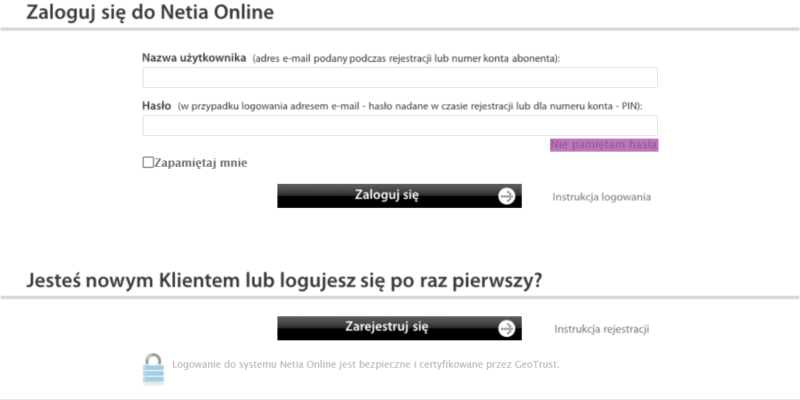 Odzyskanie hasła do serwisu Netia On-line