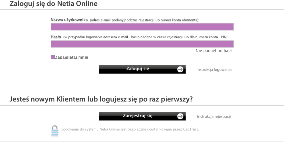 Utworzenie nowego konta w serwisie Netia On-line