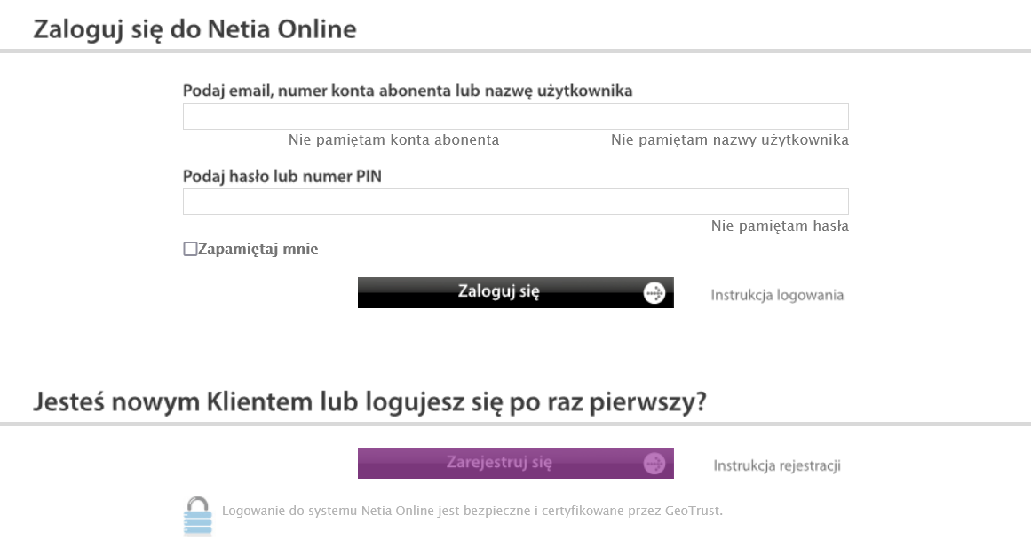 Utworzenie nowego konta w serwisie Netia On-line