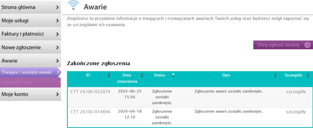 zgłaszanie awarii - netia on-line