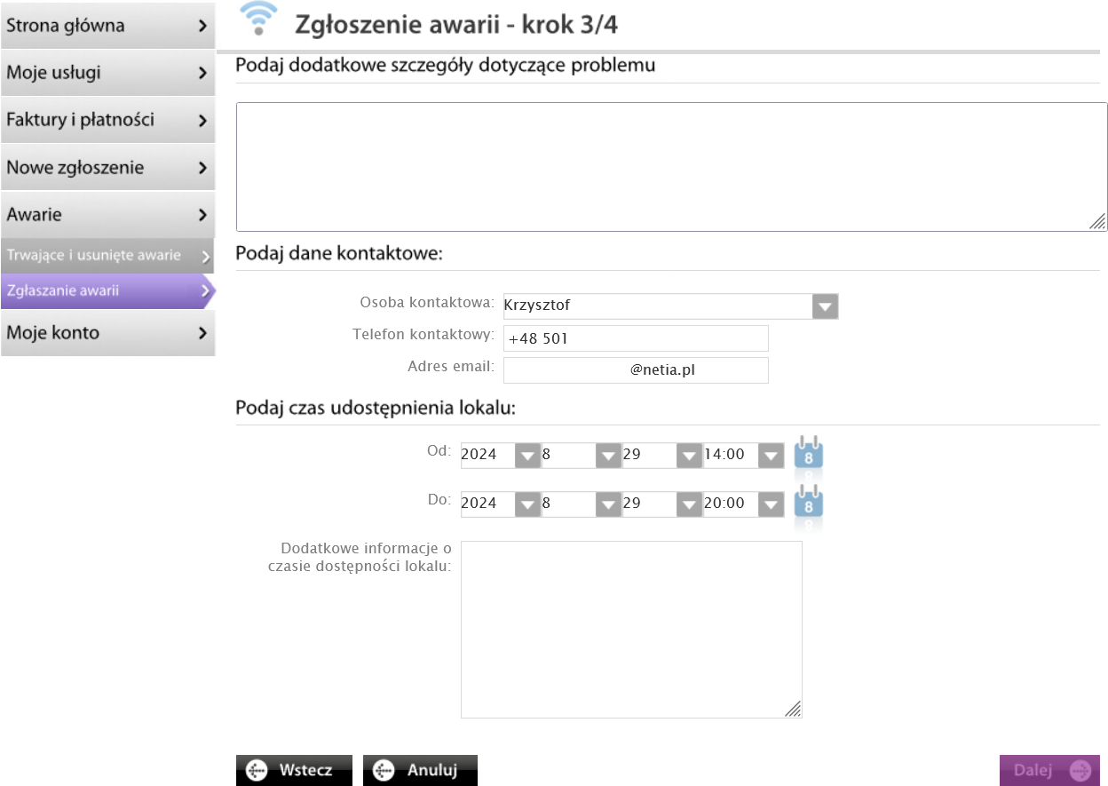 zgłaszanie awarii - netia on-line
