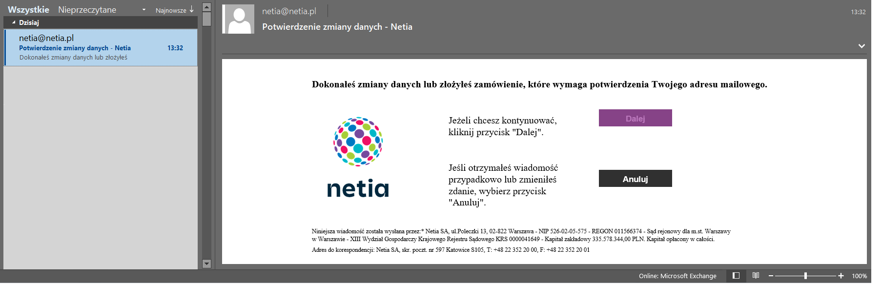 Zmiana adresu e-mail w serwisie Netia On-line